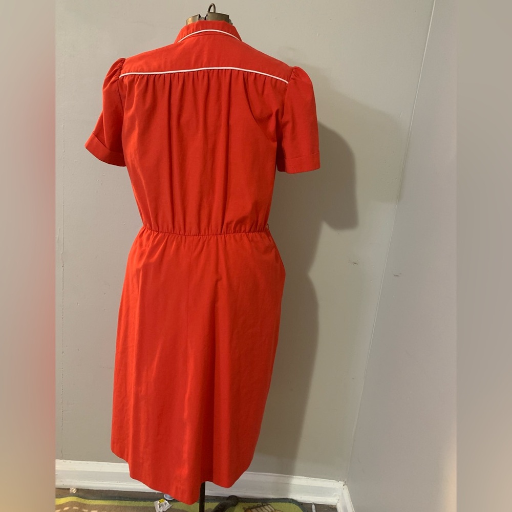 Vintage 50s Scarlet Midi Dress with Ivory Trim - Picture 2 of 6